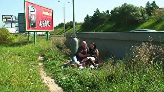 Outdoor Sex Scene-2. Sexy Brunette Teen Having a Sex Picnic by The Side of The Highway