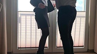 workmate fucks team assistant in lunch break business meeting hotel window