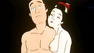 Cartoon girl in a kimono fucks a guy