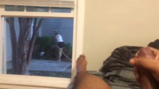 Jerking off in front of window while neighbor is outside 