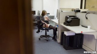 Skinny skank rides a cock in the office