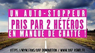 2 Hétéros en manque de chatte chope un auto-stoppeur. / français amateur