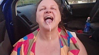 BBW Milf blows him twice by the river