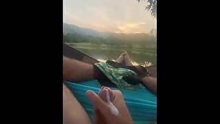 Jerking off at public lake