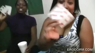 Ebony college cuties strip and drink at a party