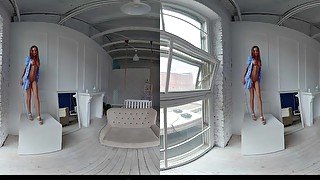 StasyQVR - 180 VR Porn Video - Red Hair, Blue Dress with LunyQ