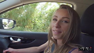 Angel Emily gets her pussy fucked by a taxi driver in the car