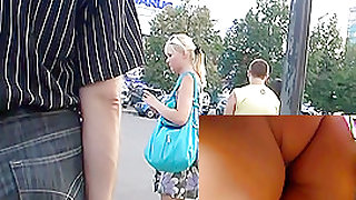 One greater amount sexy upskirt on a bus stop