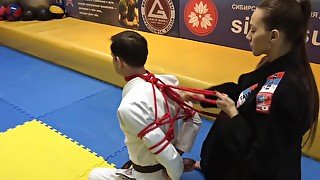 Boy Get Tied By Karate-woman