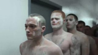 Soldiers get naughty in the shower and start barebacking