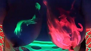 BBW milf 40 k huge boobs big nipples finger paints breast black light