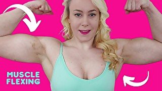 Hot blonde bicep flexing muscualar milf female bodybuilder