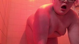 Blowing and fucking a big dildo in my shower