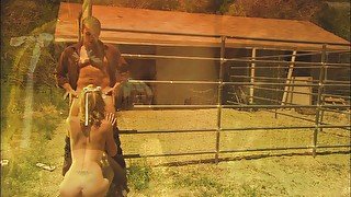 Petite blonde babe gets pounded by big cock stud at the stables