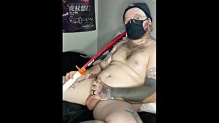 Solo Male Uses Multiple Toys with Prop Katana