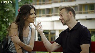 Naughty brunette Gold Digger Anya seduces dude in the park for random steamy sex