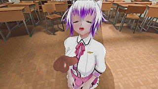 3D HENTAI - Deepthroat blowjob from pink hair student