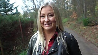 Public Agent Beautiful Busty Blonde takes her clothes off in the woods before fucking