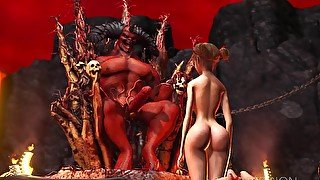 Devil plays with a super hot girl in hell