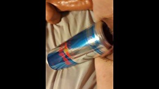 Fucking a huge RedBull can