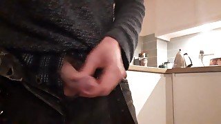 Jerking pathetic little cock in kitchen - humiliate myself for guy