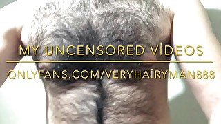 Natural Alpha Hairy Man jerking off and big cum on the table