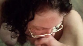 Wife with glasses goes for the cock