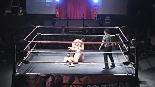 Tatted Irish Muscle Wrestler in Gold Trunks vs Chunky Heel