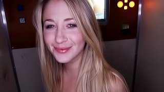 Stunning Blonde Awarding Her Horny Guy A Superb Blowjob