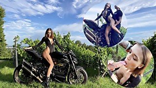 Real Public Sex on Motorcycle get Fucked HARD Porn Star after Extreme ride on Ducati - Julia Graff