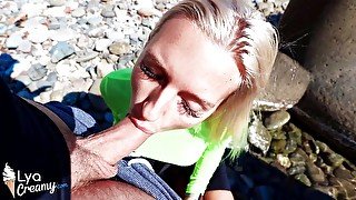 Blonde sucking dick stranger by the sea POV