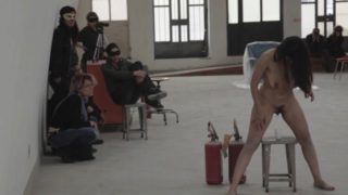 The Perfect Human - performance art by Rosario Gallardo naked in public