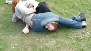 Girlfriend wrestling headscissors