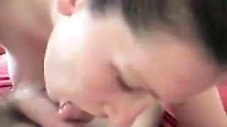 Lewd natural wife gives a blowjob while exposing tits on dude's cam