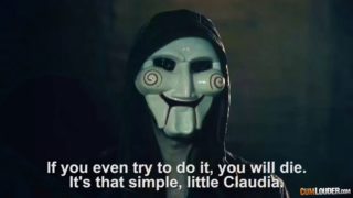 Billy the puppet tells claudia bavel to fuck like a slut if she wants to live