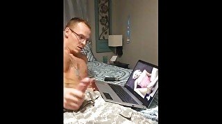 Huge load while jacking off to cock hero