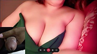 MILF Hot Stepmom show her Big Boobs & helps stepson cum on video call (Clear Arabic Audio) Cum wild