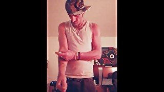 Dude in wife beater slams then plays with his dick