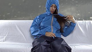 Masturbating in my windbreaker rain gear while talking dirty to you