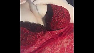 Slut dresses in lace dress and but plug to use vibrating toy