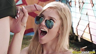 Amazing blonde babe Kali Roses enjoys fucking outdoors