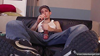 Sounding, smoking and big dildo in ass