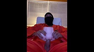 Masked Prisoner breaks into a house and fucks a fleshlight.   Moans and cums inside it!