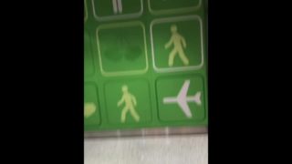 Man at JFK airport jerking off in public bathroom while other look cumshot