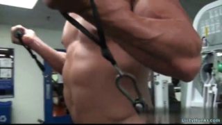 Muscle bodybuilder dildo and cumshot