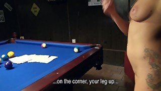 Pickup artist wins the pool game and fucks the loser female