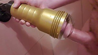 Fucking my Fleshlight in the shower cum everywhere