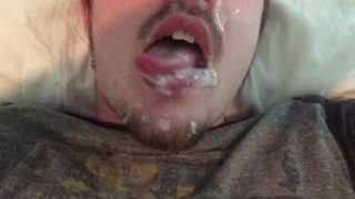 Cum Slurping! Legs Up Self Facial, Blowing Jizz Bubbles! Long Tongue CEI