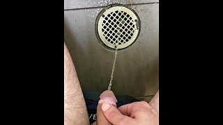 caught naughty pissing jerking off into floor drain of public woman restroom desperate moaning messy