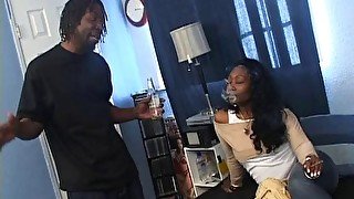 Black dude with a massive cock enjoys fucking his ebony GF Beauty Dior